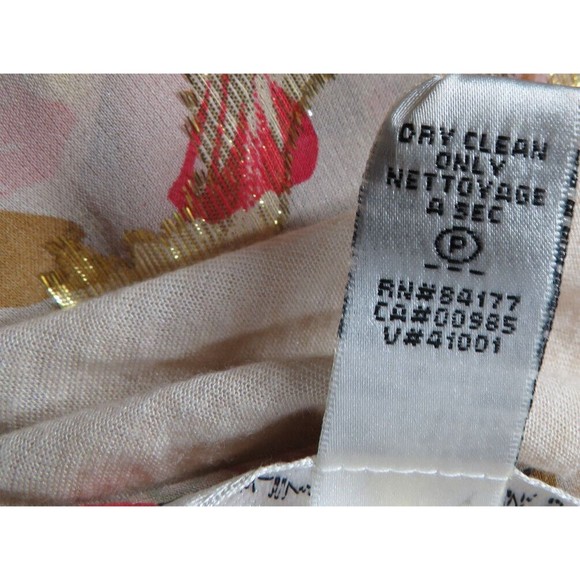 Diane Von Furstenberg Silk Blouse Cream Gold Pink Floral Drawstring, Size 12 - Picture 10 of 13